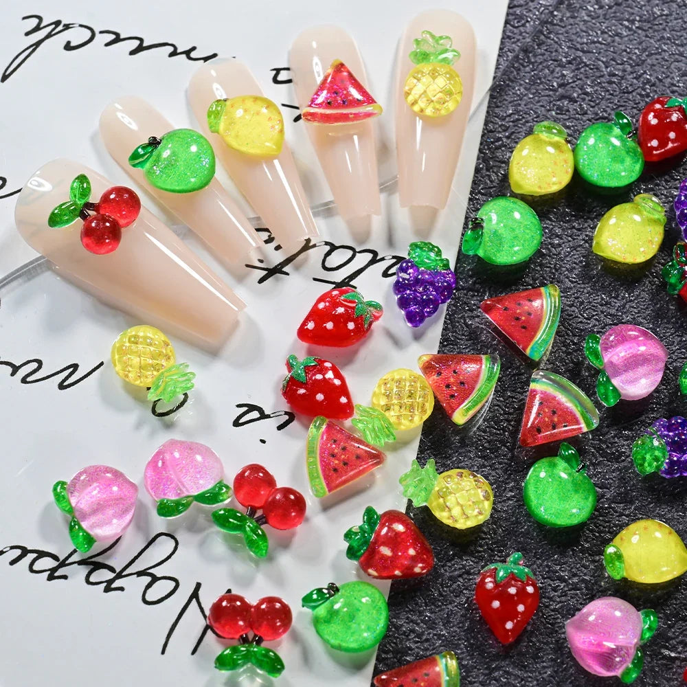 50Pcs 3D Cute Strawberry Nail Art Decorations Fashion Cartoon Fruits Nail Charms for Kawaii DIY Phone Case Crafts Manicure Parts