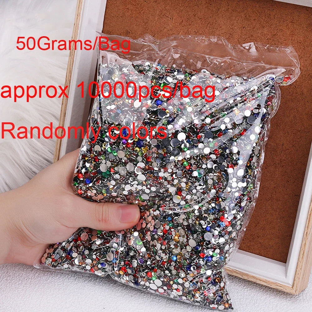 50g 3D Random Mixed Resin Bow/Diamond Nail Art Charms Cartoon Shapes Heart/Flower/Ribbon Rhinestone Cute DIY Manicure Accessory