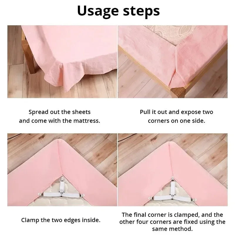 Universal Bedsheet Corner Tightener Clips Invisible Bedspread Secure Holder with Heavy-Duty Mattress Straps Sheets Slot Locks