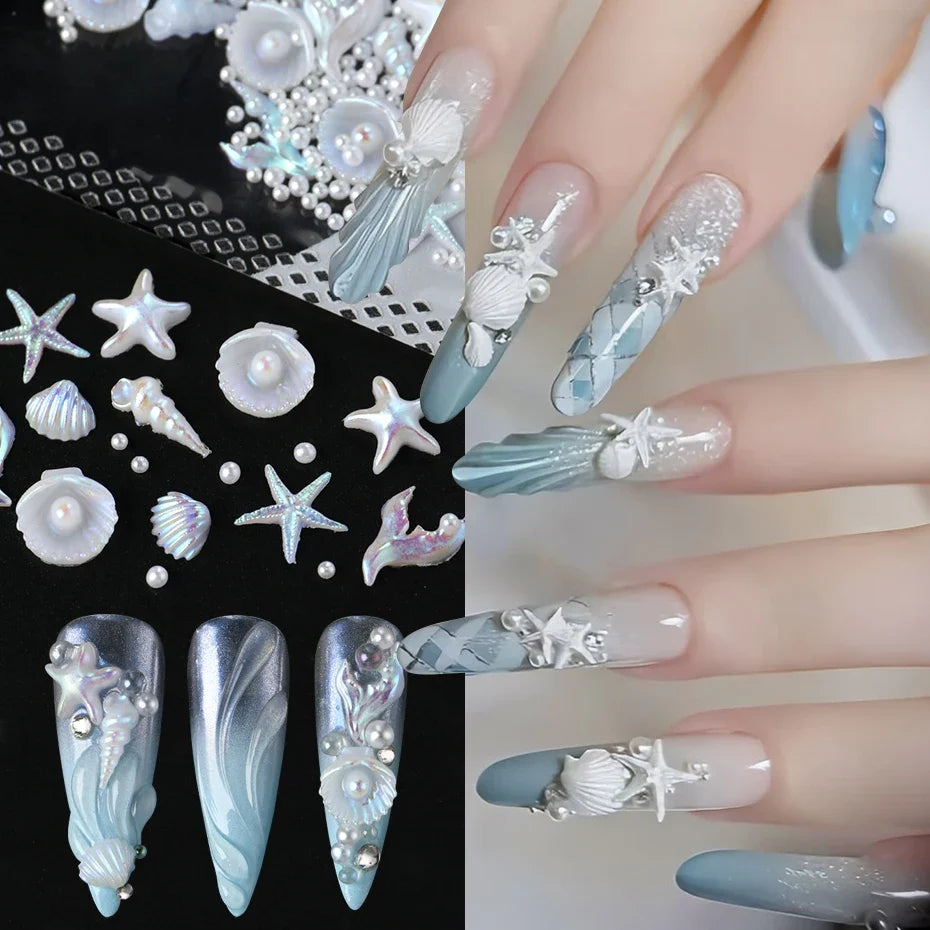 Aurora Ocean Shell Starfish Nail Charms Mini Conch Jellyfish Nail Decoration Mermaid Series Elegant Sea Creature Manicure Access