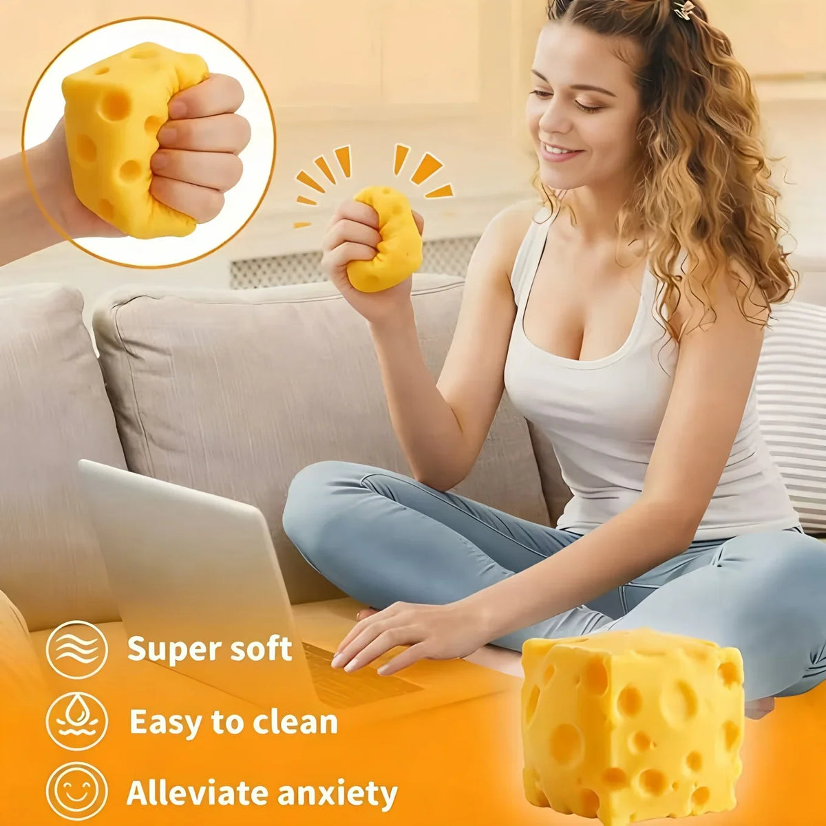 Stress Relief Cheese Squishy Toy Elastic Squeeze Toy Slow Rebound Anxiety Relief Anti-stress Funny Toy Decompression For Adults