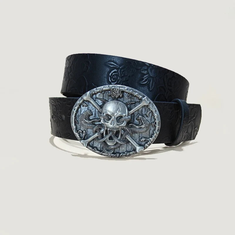 Punk Skull Plus Size Leather Belt For Women and Men Harajuku Gothic Y2K Embossed Skeleton Hand Decoration Halloween Accessories