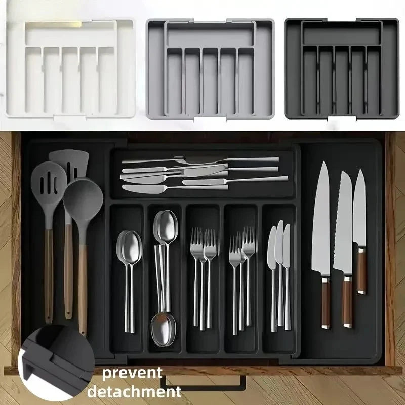 3 Color Upgradation Adjustable FlatwareTableware Organizer Plastic Multifunctional Drawer Organizer for Kitchen Counter Utensils