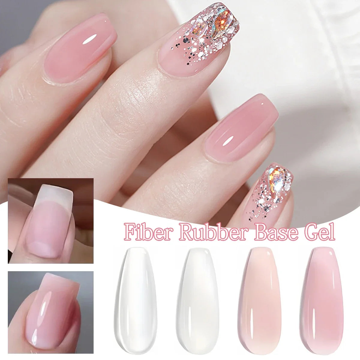 Groillim Hypoallergenic Fiber Base Gel - Fast-Curing Nail Gel, Formaldehyde-Free, Transparent Activator, Removable, Suitable for