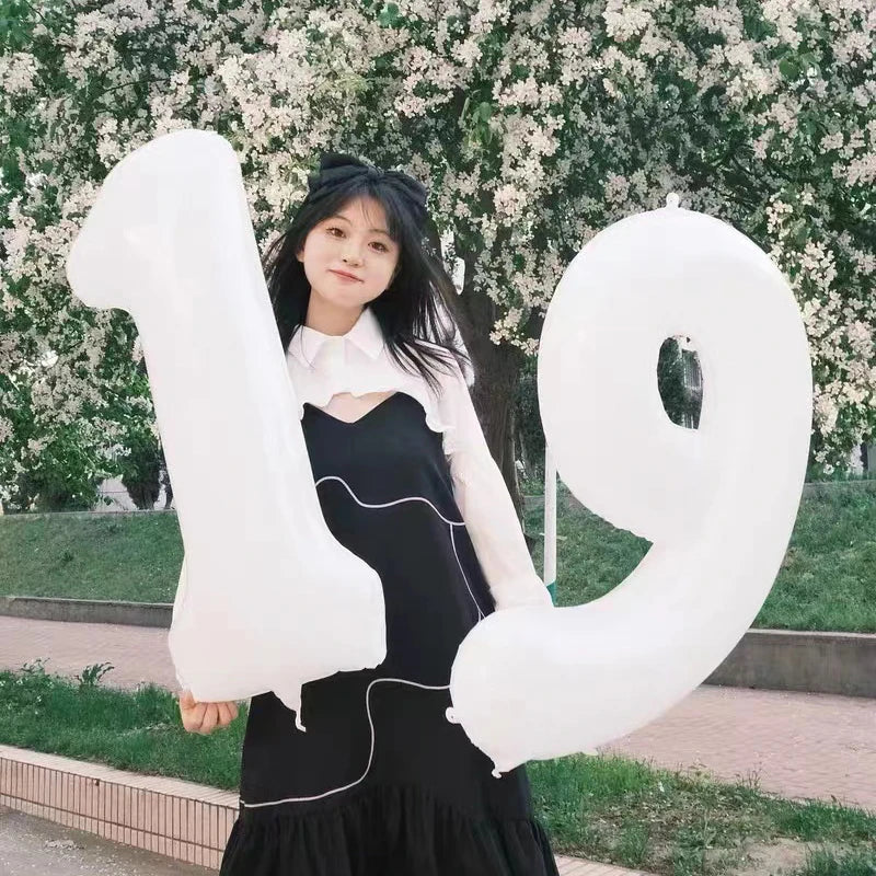 32/40inch White Digital Foil Balloon Large Number 0-9 Helium Balloons Wedding Anniversary First Birthday Party Decoration