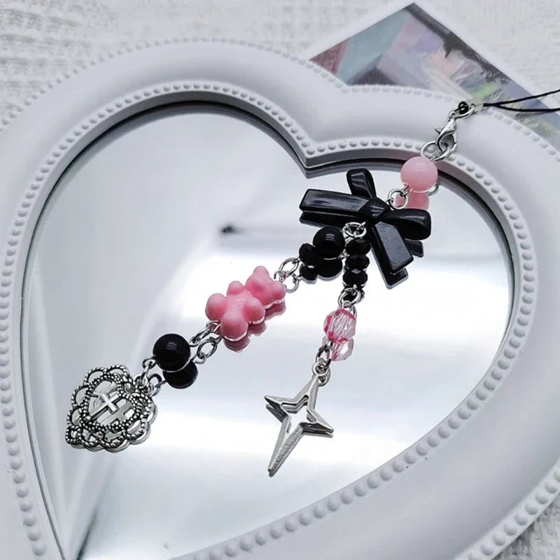 Phone Charm Strap Keychain Kawaii-Cute Crystal Jellyfish Pendant  Phone Chain Bowknot Phone Charm Keycord for  iPhone Camera Bag