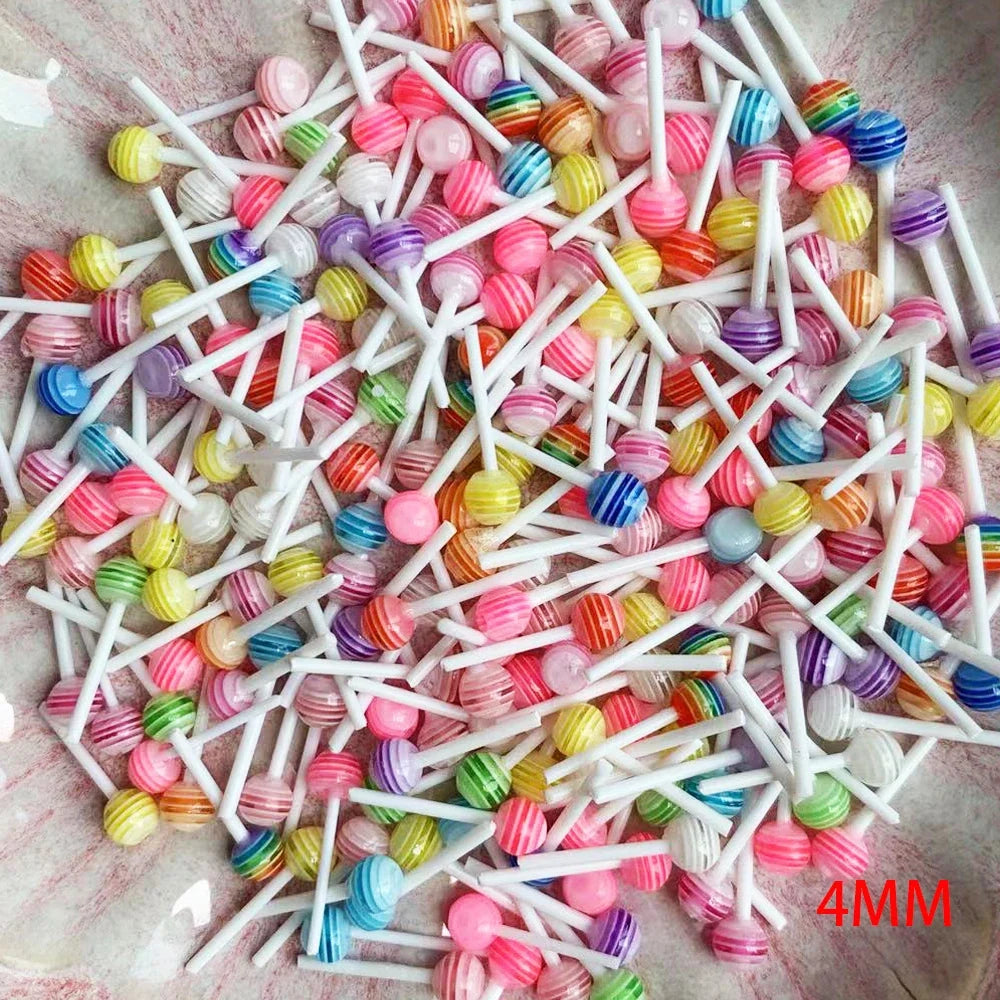 4mm,6mm Lollipop Nail Art Charms Kawaii Resin Acrylic Accessories Jewelry Colorful Mini Sweet Candy Manicure Rhinestone 50/20pc