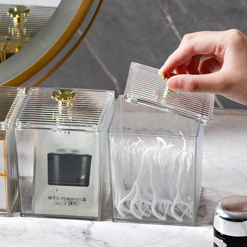 Acrylic Storage Box For Women Bathroom Jar Makeup Organizer Cotton Swab Box Cosmetics Jewelry Container Lipstick Organizer Box