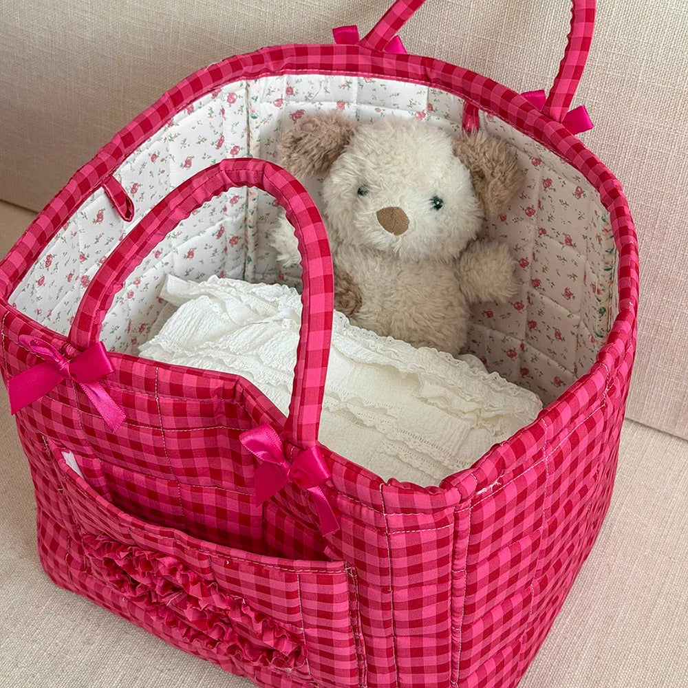 Airfriend Grid Organizers Basket With Handle Portable Home Room Foldable Storage Basket For Snack Clothes Toys Storage Basket