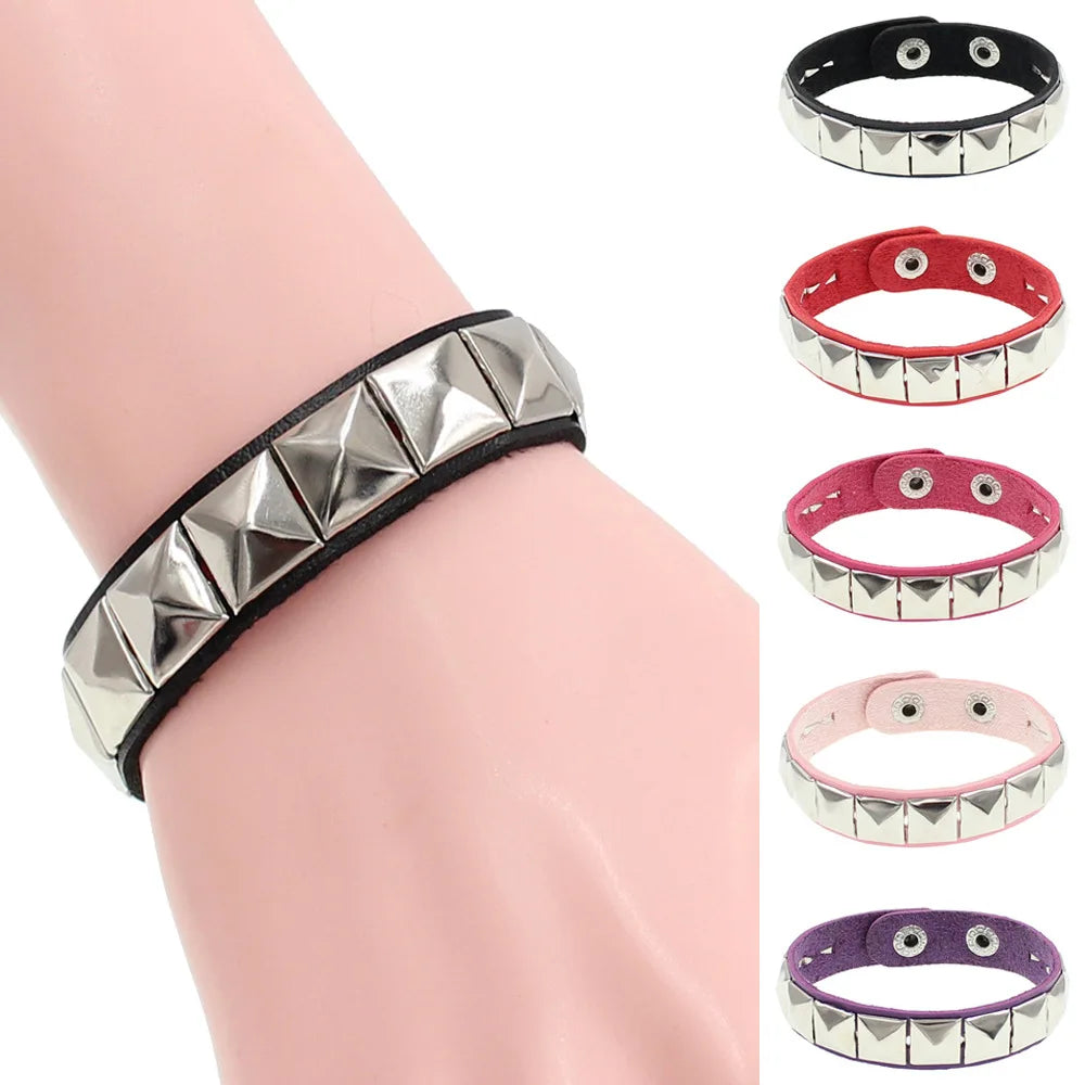 New Unique Spiked Studded Bracelet PU Leather Rivet Punk Bracelet Cuff Wrap Bangle Metal Wristband for Men Women Gothic Jewelry