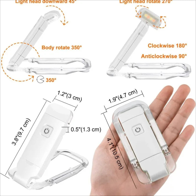 Portable LED Book Reading Light Clip Bookmark Night Light USB Charging Warm Eye Care Light for Bedtime Reading Travel