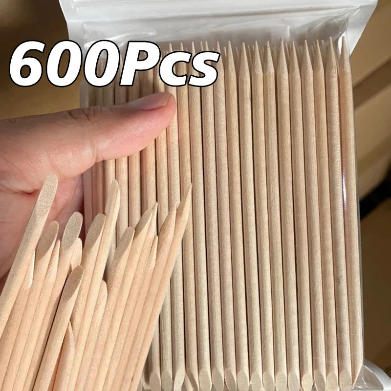 50/600Pcs Nail Orange Wood Sticks Double Head Cuticle Pusher Remover Rhinestone Picking Dotting Pedicure Manicure Care Tools