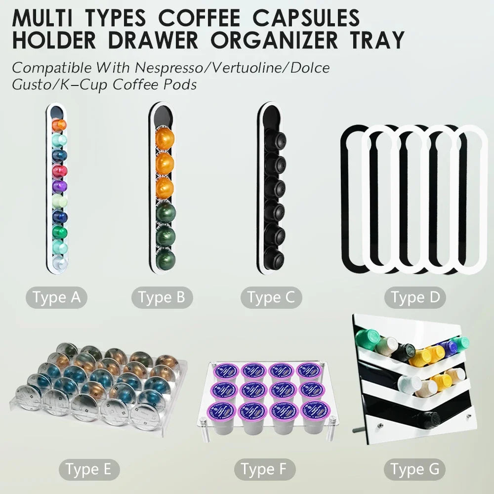 Multi Types Coffee Capsules Holder Drawer Organizer Tray Compatible With Nespresso/Vertuoline/Dolce Gusto/K-Cup Coffee Pods