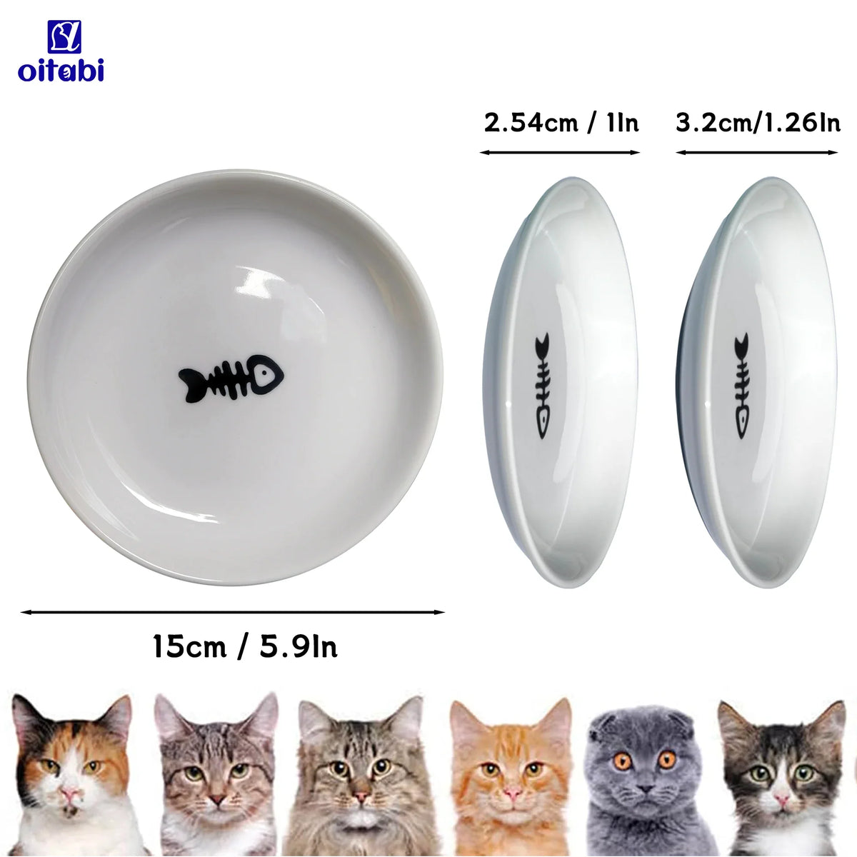 Oitabi 3PCS Cat Food Bowl, Ceramic Cat Bowls, Anti Whisker Fatigue Cats Bowl Set, Shallow Wide Kitten Plates for Food and Water