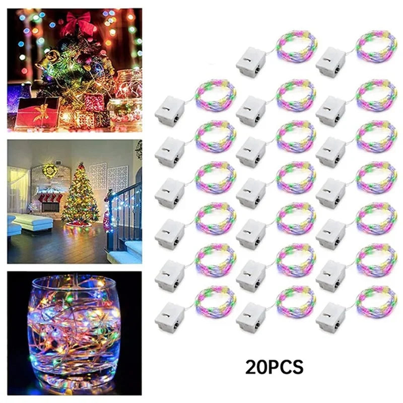 20 Pack String Fairy Lights 20Led 2M Silver Copper Wire Battery Powered Decorations Lights For Wedding Party Christmas Decor