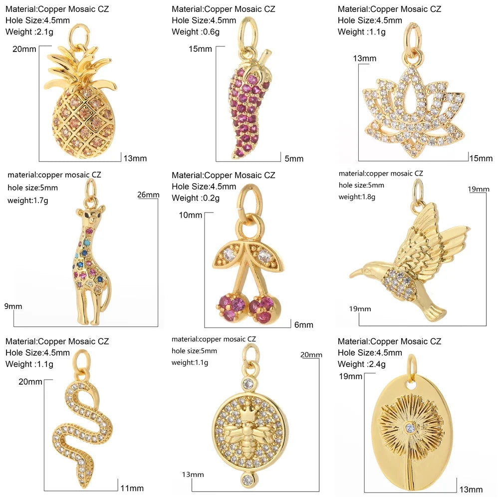 Cute Cherry Bee Charms for Jewelry Making Supplies Animals Plants Gold Color Snake Diy Earrings Necklace Bracelet High Quality