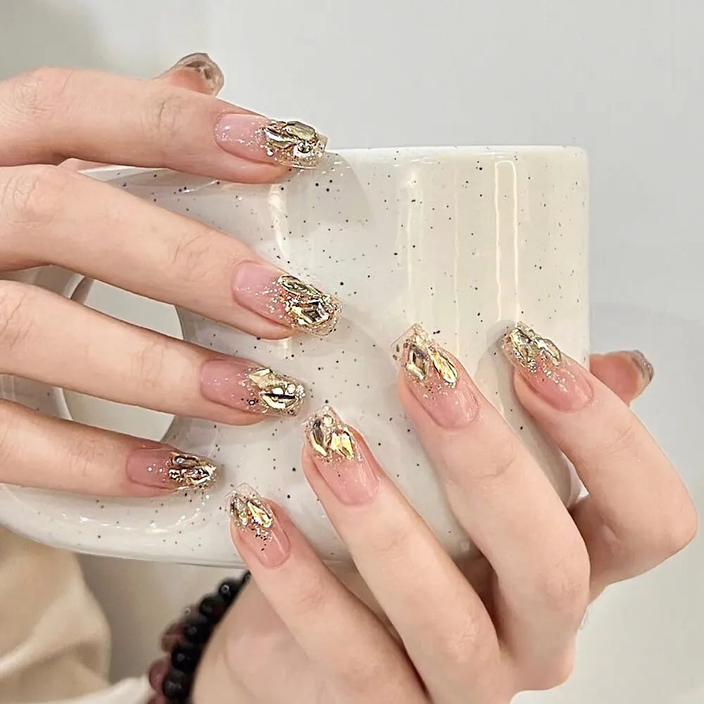 6 Grids 120pcs Mixed Shapes Golden Shadow Nail Rhinestones Nail Charms Accessories Flat Back 3D DIY Nails Art Decoration