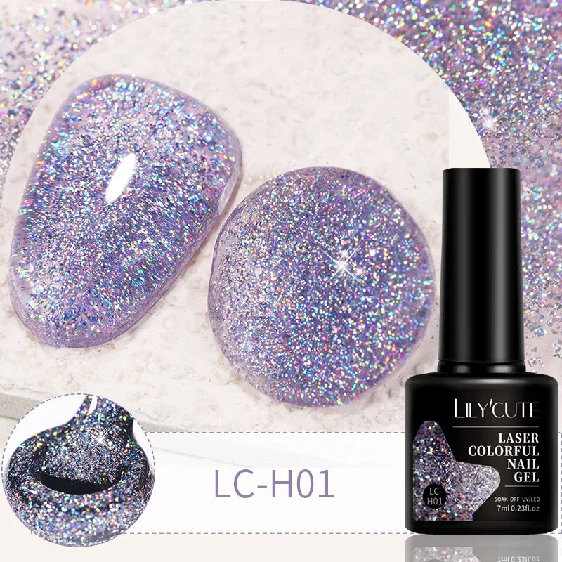 LILYCUTE 7ml Reflective Glitter Nail Gel Polish Effect Sparkling Soak Off Gel Semi Permanent For Manicure Nail Art UV Nail Gel