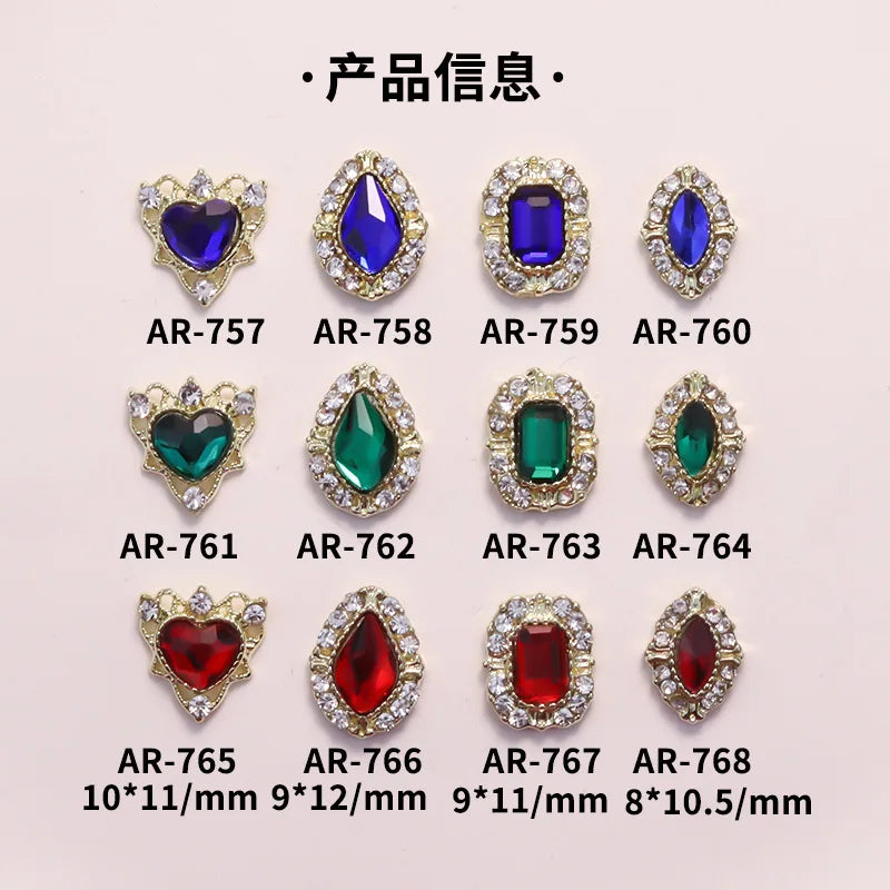 10PCS 3D Luxury Alloy Full Rhinestone Nail Art Charms Jewelry Parts Accessories Diamond Gem Stone For Nails Decoration Supplies