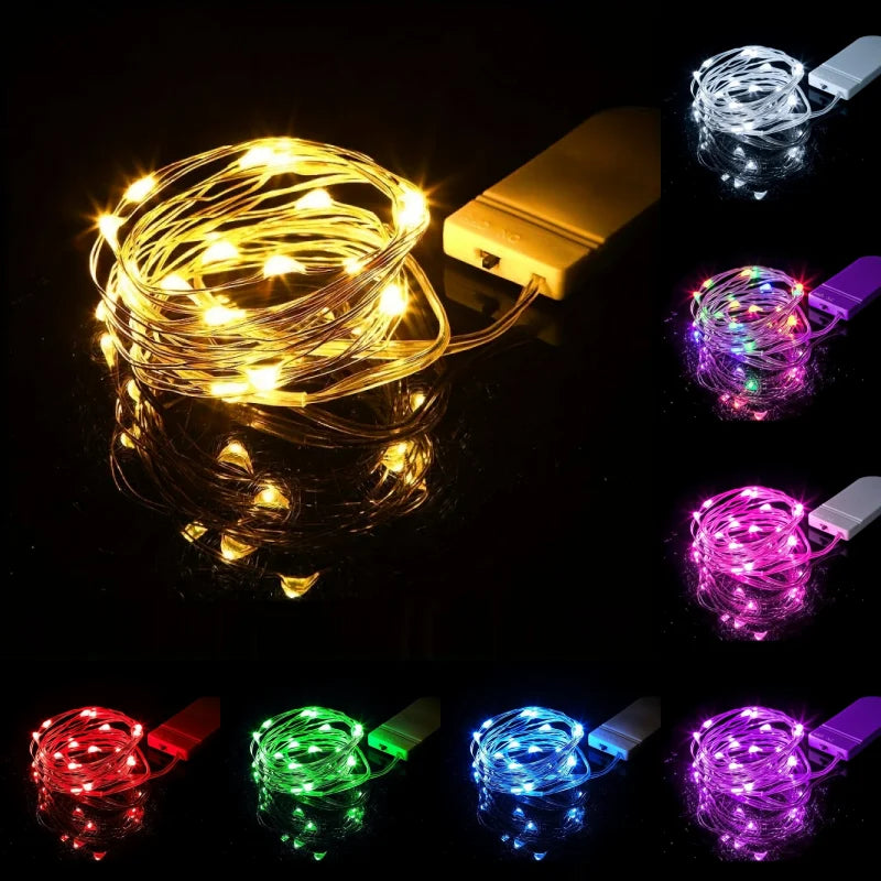 LED Fairy Lights Battery Operated String Lights Waterproof Silver Wire Firefly Starry Lights  Wedding Party Xmas Christmas Decor