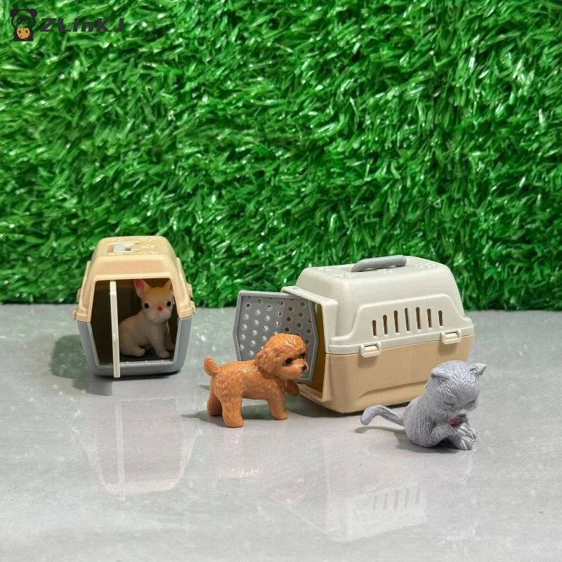 ▶2/4Pcs Realistic Mini Dog & Cat Cage With Door Miniature Dollhouse Pet House For Doll Accessories Mini Pets Habitat