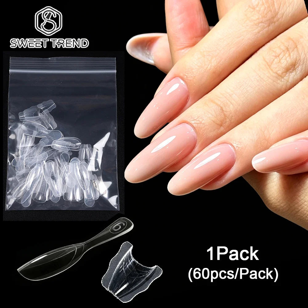 SWEET TREND-Sandwich Dual Nail Forms 15 Size 60pcs Oval Extension Dual Form Top/Bottom Nail Forms DIY Manicure Extensions Tool