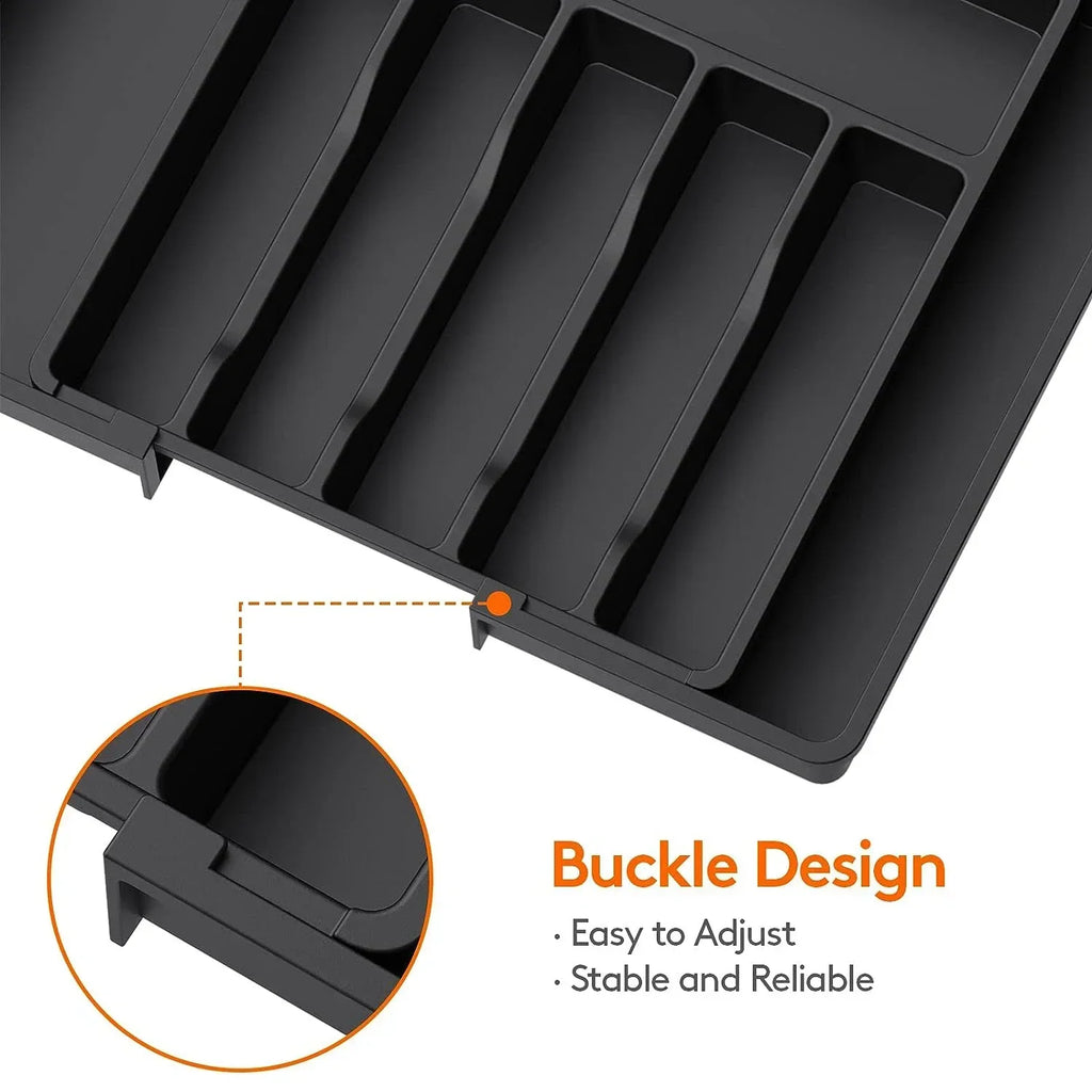 UpgradedAdjustable Cutlery Drawer Organizer Plastic Divided Storage Tray Space Saving Holder for Kitchen Knives Spoons Tableware