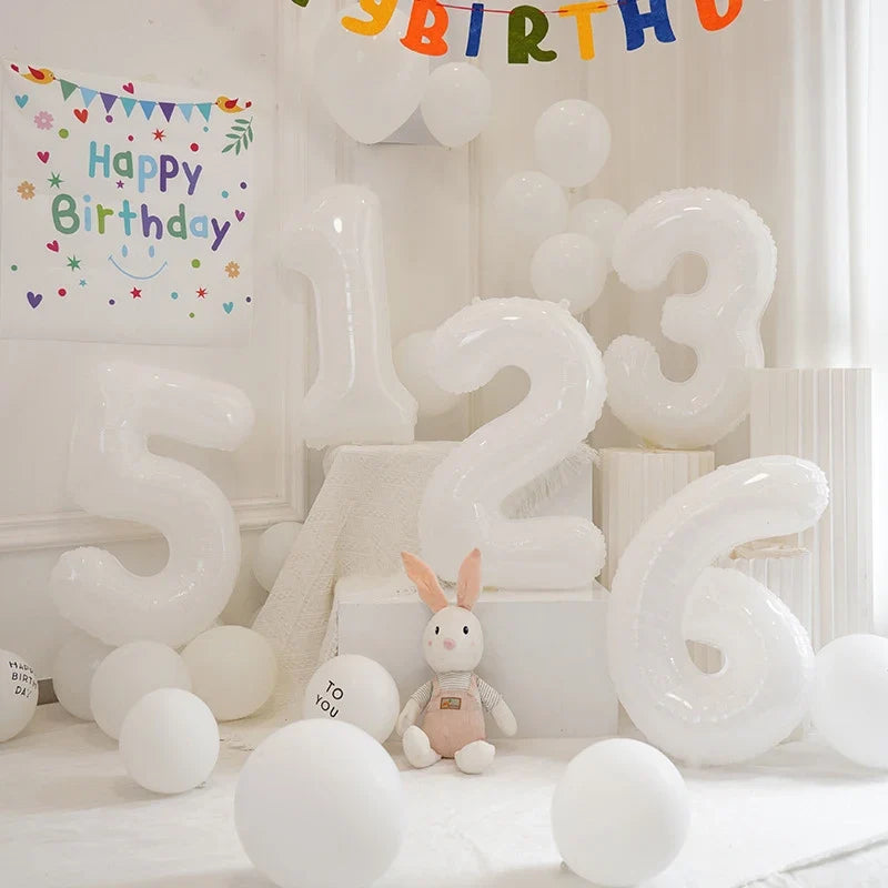 32/40inch White Digital Foil Balloon Large Number 0-9 Helium Balloons Wedding Anniversary First Birthday Party Decoration