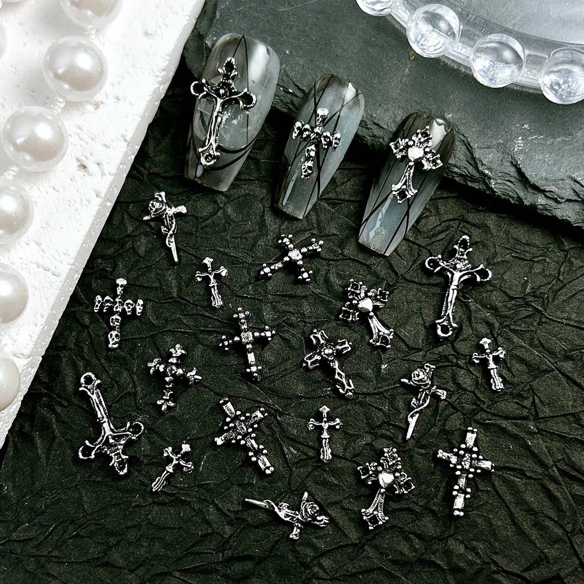3D Alloy Halloween Series Punk Cross Nail Art Decoration Y2K Black Multi Style Cross Nail Art Charms DIY Crafts Accessories