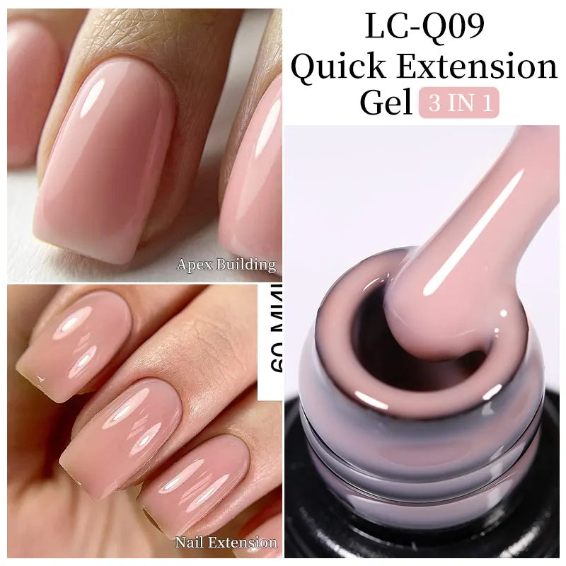 LILYCUTE Milky White Gold Sequins Quick Extension Rubber Base Gel Nail Polish Glitter Extend Construct Hard Gel Nail Art Varnish