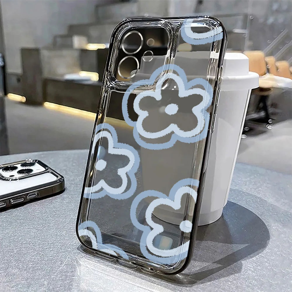Colorful Flowers Phone Case For iPhone 13 11 16 15 14 12 17 Pro Max 7 8 Plus XS XR SE 2022 2020 Love Heart Transparent Cover