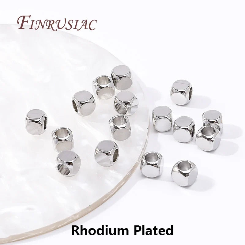 18K Gold Plated Square Spacer Beads DIY Bracelet Necklace Accessories Brass Metal Cube Beads For Jewelry Making Supplies