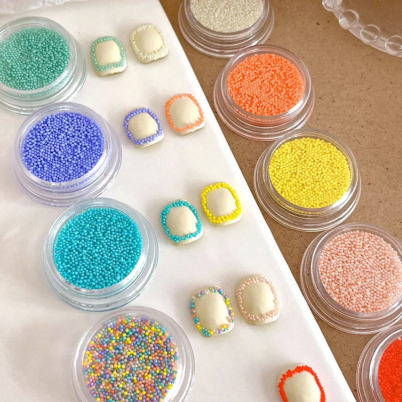 Macaron Bubble Beads Nail Rhinestones 9 Colors Kawaii 3D Resin Round Candy Mini Caviar Beads Nails Charms Manicure Decorations