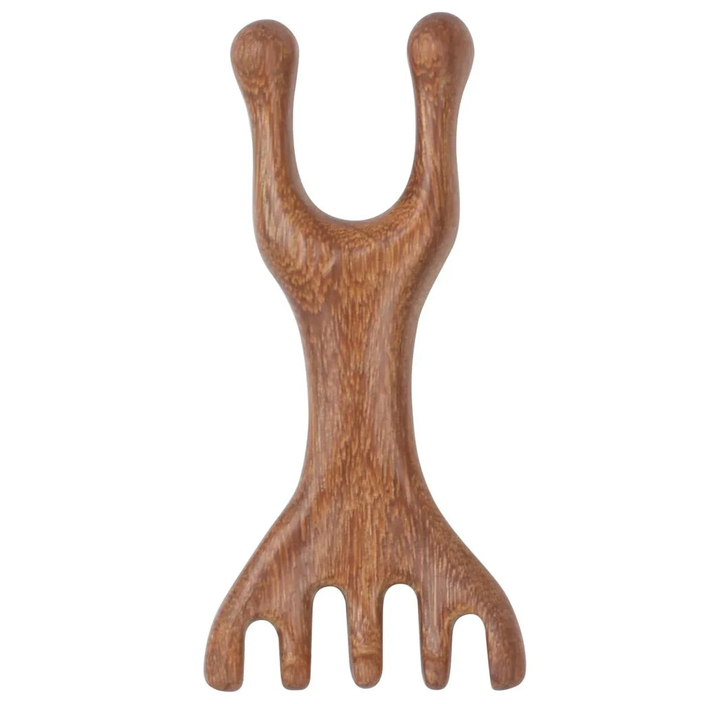 Natural Sandalwood Five-Claw Scalp Massager Gua Sha Tool Back Scratcher Spa Handheld Meridian Massage Comb Hair Care