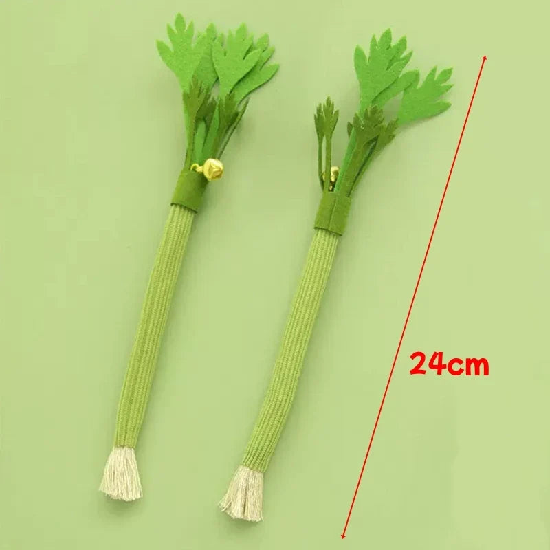 Simulation Celery Cat Chew Toys with Sound Bell, Cat Teeth Cleaning Toy Interactive Self Playing Catnip Molar Stick Pet Supplies
