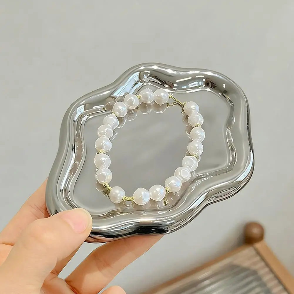 Simple Jewelry Storage Tray Creative White/silver Storage Tray Decorative Ornaments Electroplated Jewelry Tray