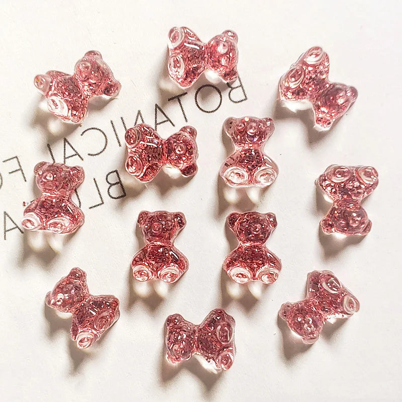 10pcs Pink Bear Nail Art Charms 3D Cute Cartoon 9 Colors Resin Bear Nail Jewelry Ornament DIY Kawaii Manicure Nail Accessories