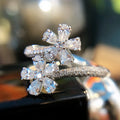 Huitan Luxury Crystal Flowers CZ Adjustable Opening Rings for Women Romantic Bridal Wedding Party Finger Rings Statement Jewelry