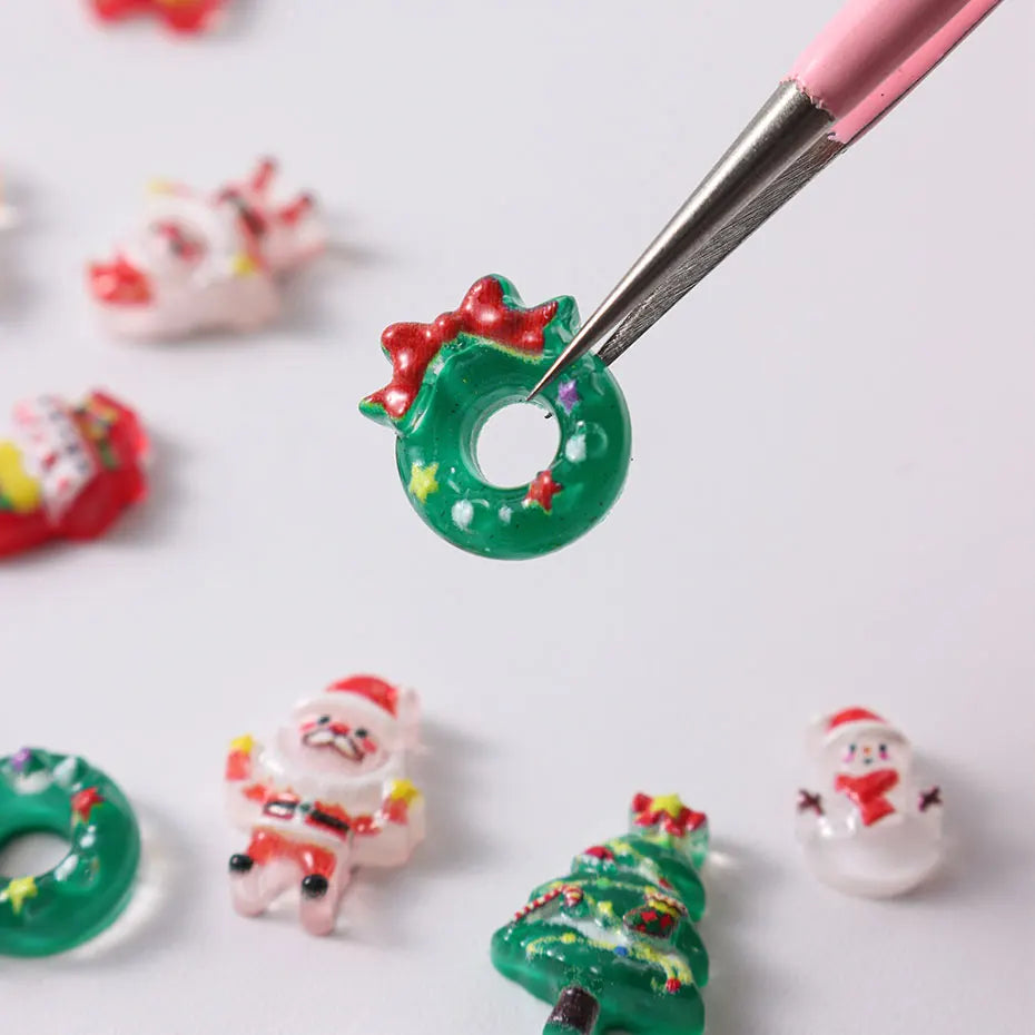 12grids Cartoon Mixed Resin Santa Claus Nails Decor Kawaii Christmas Snowman Elk Nail Charms Parts 3D Festival DIY Nail Supplies