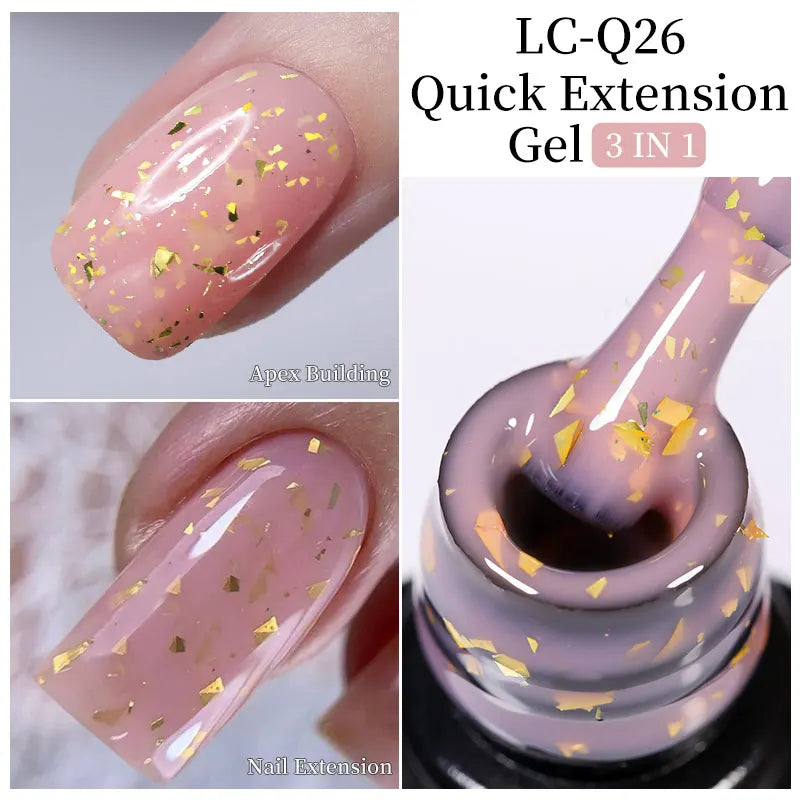LILYCUTE Milky White Gold Sequins Quick Extension Rubber Base Gel Nail Polish Glitter Extend Construct Hard Gel Nail Art Varnish