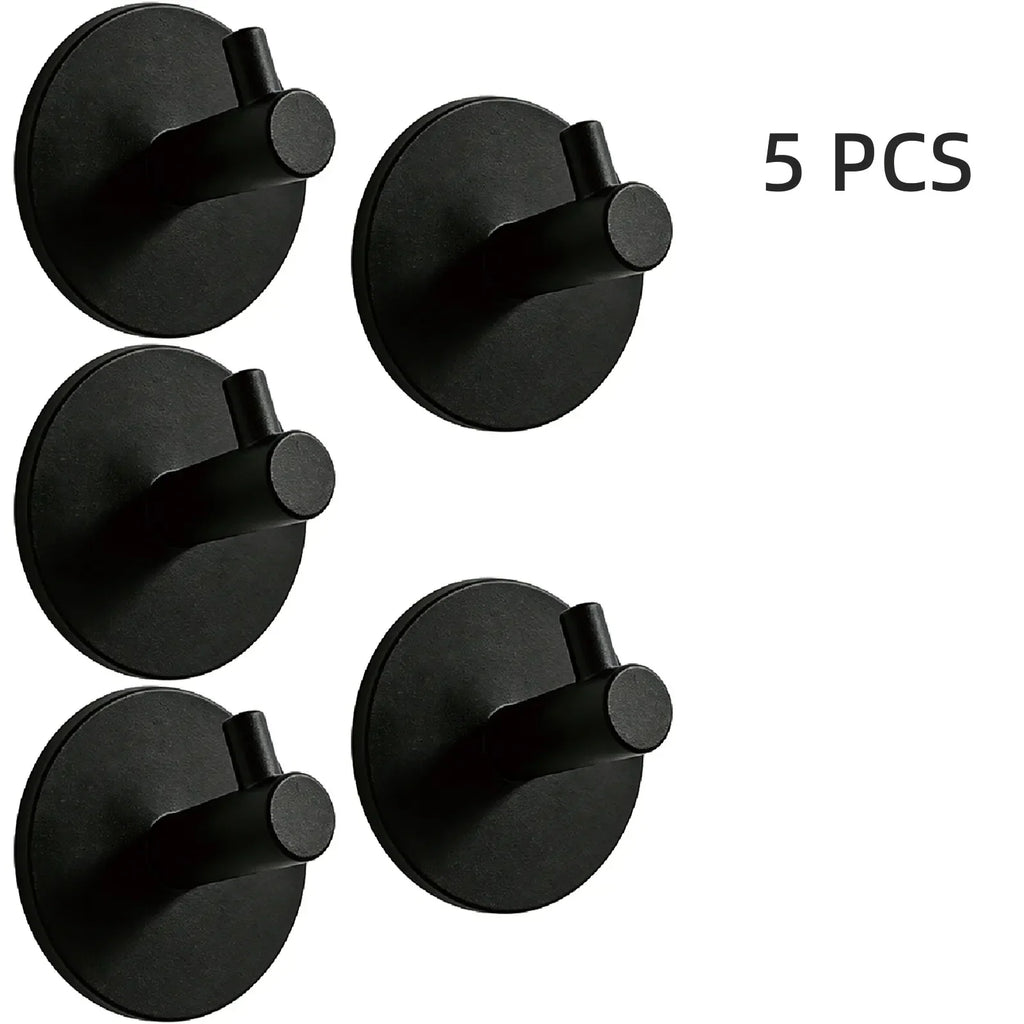 5 PCS Matte Black ABS Adhesive Wall Hooks Waterproof No Drill Heavy Duty Towel Hooks for Bathroom Shower Home Hanging