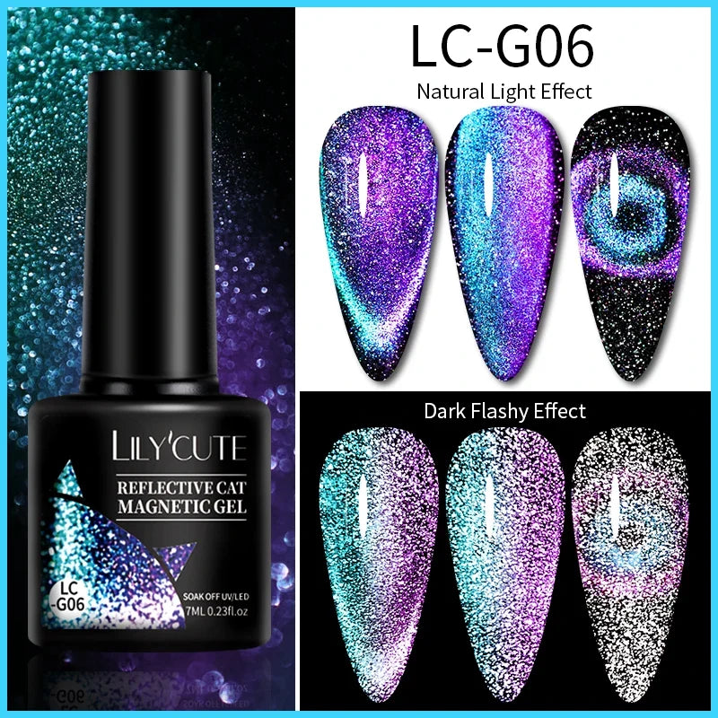 LILYCUTE 7ml Reflective Glitter Nail Gel Polish Effect Sparkling Soak Off Gel Semi Permanent For Manicure Nail Art UV Nail Gel
