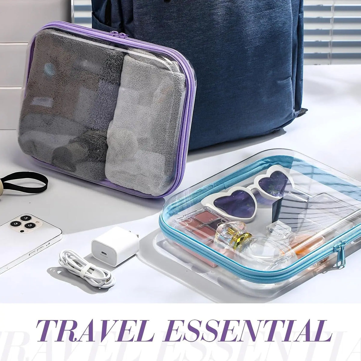 Clear Hard Shell Zipper Case, Clear Zipper Pouches Waterproof Makeup Organizer & Travel Toiletry Bag, Diaper Bag Organizing