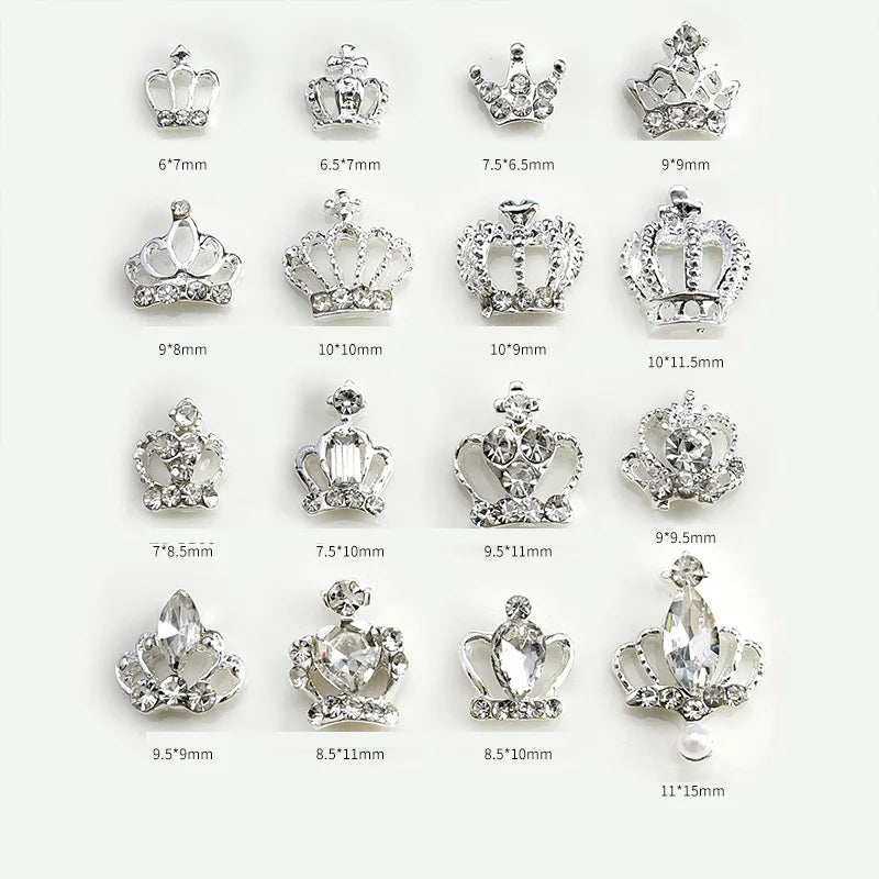 10pcs New Crown Alloy Zircon Nail Art Charms Silver Shinny Crystals Jewelry Hot Sale Nails Decoration 3D Manicure Accessories %2