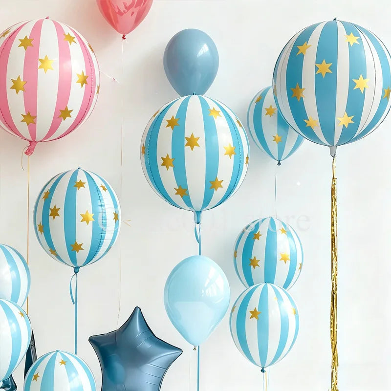 22in 4D Star Striped Aluminum Foil Balloons Pink/Blue Ballons for Baby Shower Birthday Party Celebration Decorations 2026