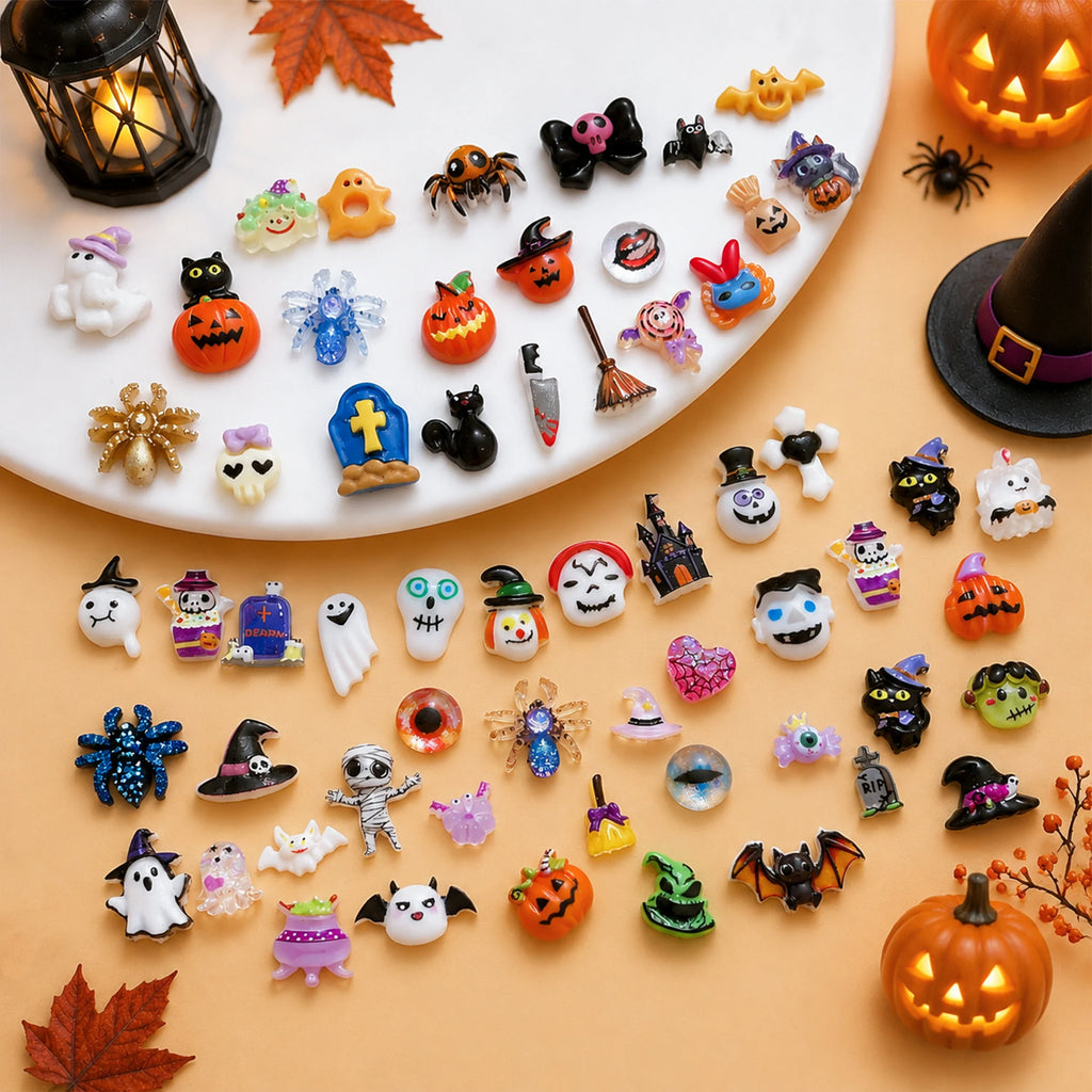 3D Simulated Creative Halloween Series Resin Nail Art Decorations Random Mixed Ghost Pumpkin Tombstone Cat Nail Charms DIY Nails