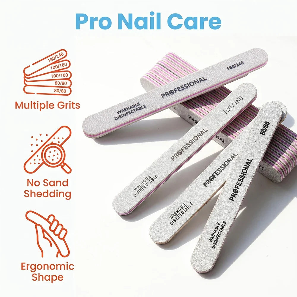 5/10pcs Nail Files Multi Grit Grey Zebra Straight Washable Double Sided Emery Board for Thick Nail Shaping & Removal