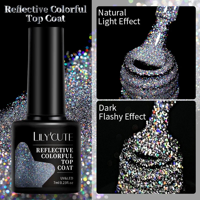 LILYCUTE 7ml Reflective Glitter Nail Gel Polish Effect Sparkling Soak Off Gel Semi Permanent For Manicure Nail Art UV Nail Gel