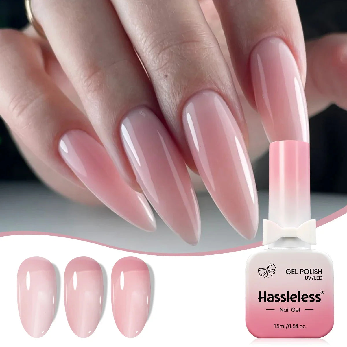 Hassleless 15ml Glass Bottle, Nude Pink Clear Nude Nail Polish, 2026 New Trendy Pink Gel Nail Polish.