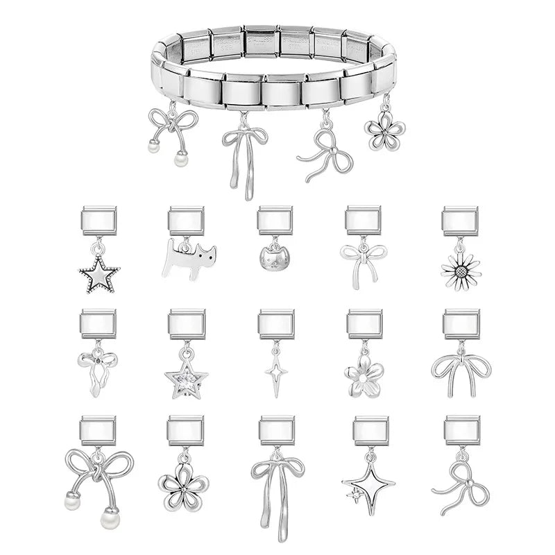 New Vintage Daisy Star Cat Sun Zircon Pendant Italian Charm Link Stainless Steel Fit 9mm Bracelet Women Men DIY Making Jewelry